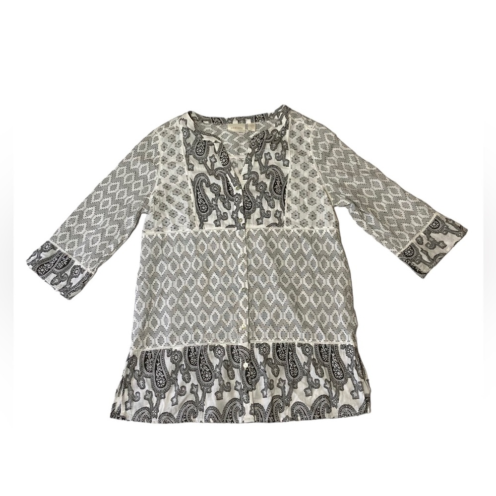 Chico’s Black & White Jacquard Tunic Blouse Medium